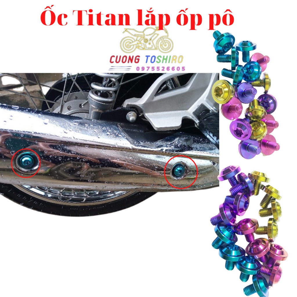 Ốc titan 6li10 gắn ốp pô xe wave a Wave a, sirius, RSX Fi 110 trang trí tạo vẻ đẹp cho xe