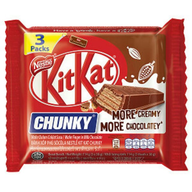 Gói 3 Thanh Bánh Chocolate KitKat Chunky 38g
