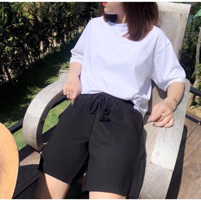 Quần short thun trơn basic unisex HOMIES cạp chun màu đen