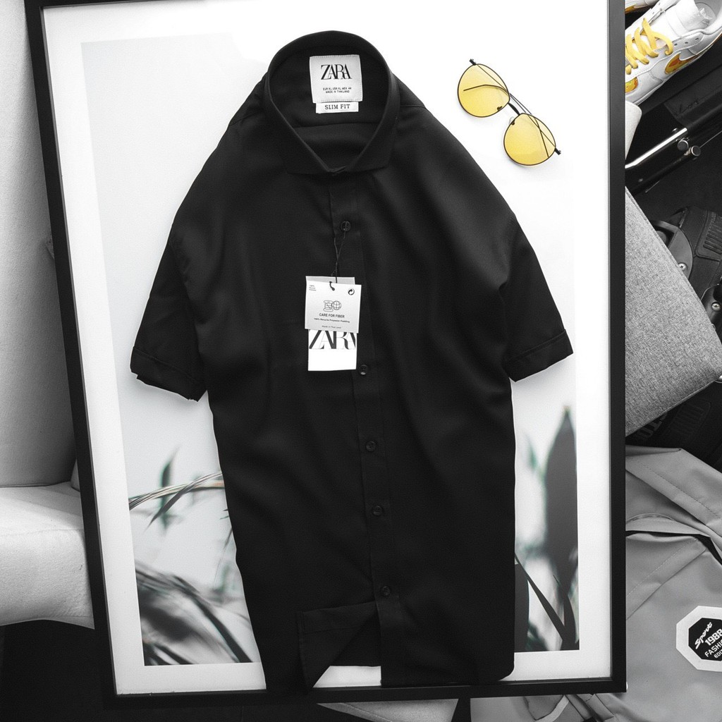 Áo sơ mi nam tay ngắn ZARA BASIC màu ĐEN vải cotton lụa cao cấp chống nhăn - SANG TRỌNG LỊCH LÃM