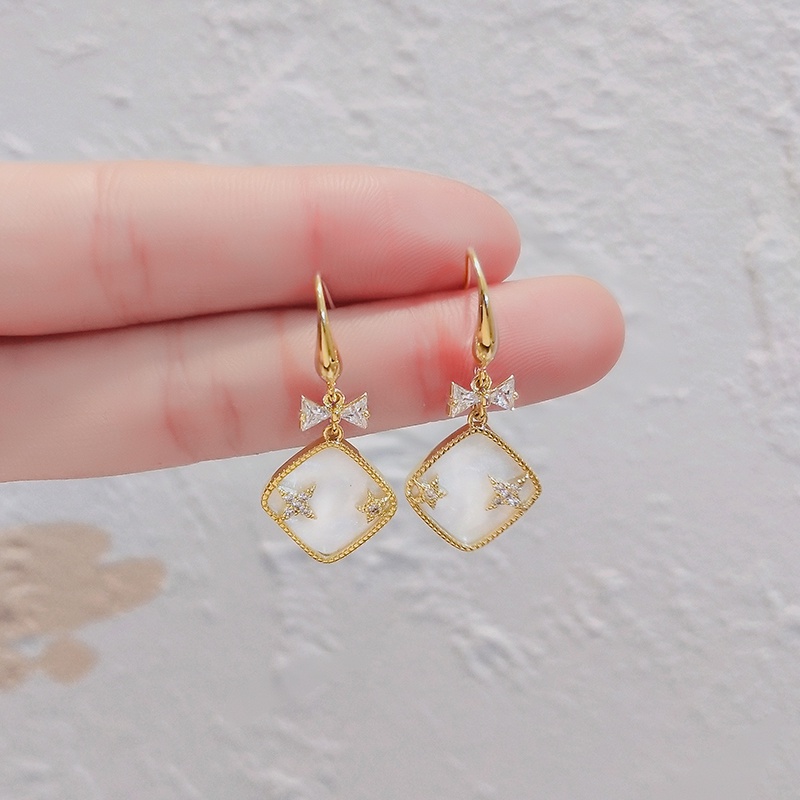 Bông Tai Hình Học Dáng Dài Đính Đá Zircon Thời Trang Phong Cách Hàn Quốc