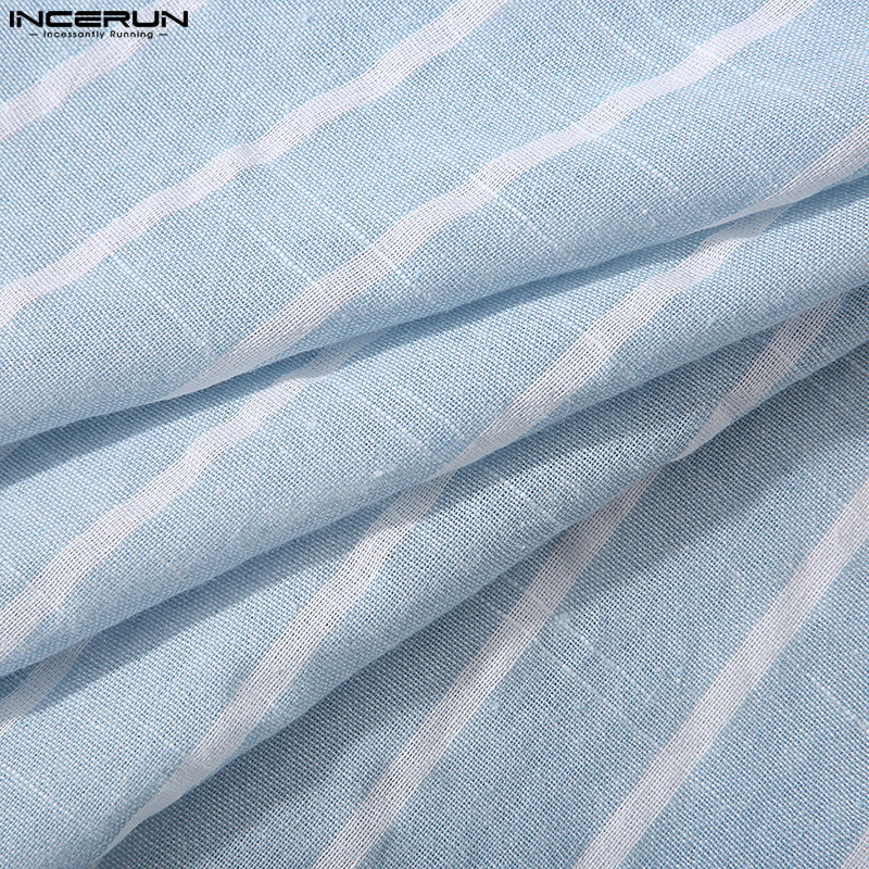 Áo sơ mi INCERUN cotton không tay cổ bẻ kẻ sọc 3 màu thời trang cho nam