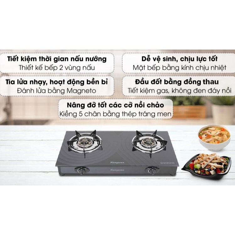Bếp ga đôi Kangaroo KG519M Hàng trưng bày+Tặng dây gas -Đầu đốt tiết kiệm gas,Chất liệu Đồng thau lửa xanh