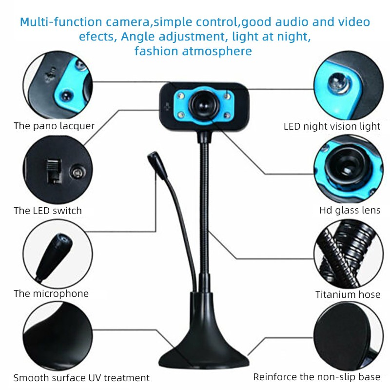 Webcam PC Máy Tính Chân Cao có mic dùng cho máy tính có tích hợp mic và đèn Led trợ sáng, bảo hành 6 tháng - FUKISI