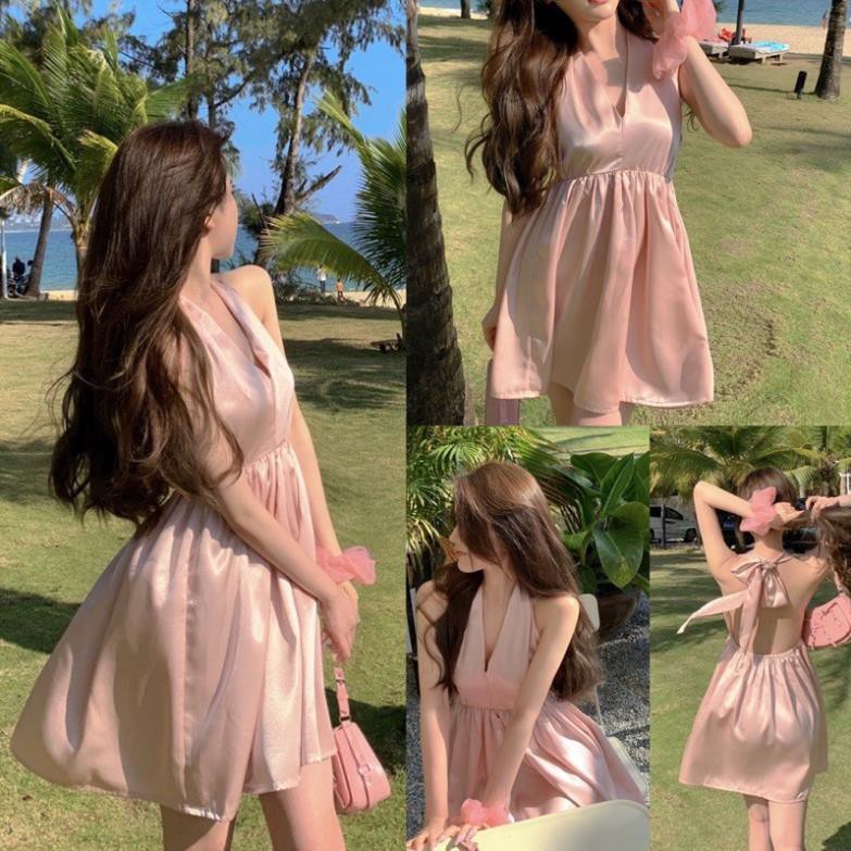 Đầm váy yếm lụa cột nơ, Đầm váy nữ xoè mút ngực hàng cao cấp | BigBuy360 - bigbuy360.vn