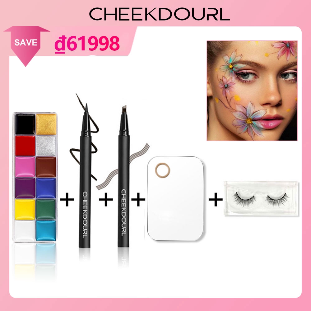 COD CHEEKDOURL 5PCS  12 màu Vẽ cơ thể và khuôn mặt + Công cụ bảng trang điểm + Kẻ mắt + Chì kẻ mày + Lông mi 3D handm