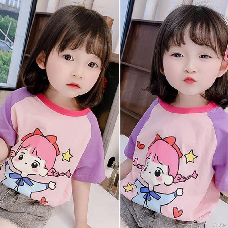 Áo Thun Tay Ngắn In Họa Tiết Hoạt Hình Phong Cách Hàn Quốc Cho Bé Gái