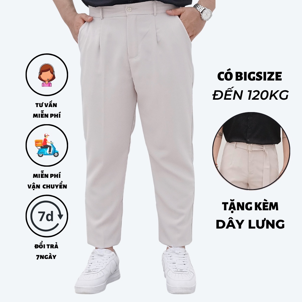 Quần tây âu nam cạp cao màu Be BIGSIZE dáng Hàn vải tuyết mưa cao cấp không nhăn có size lớn cho người béo đến 120kg