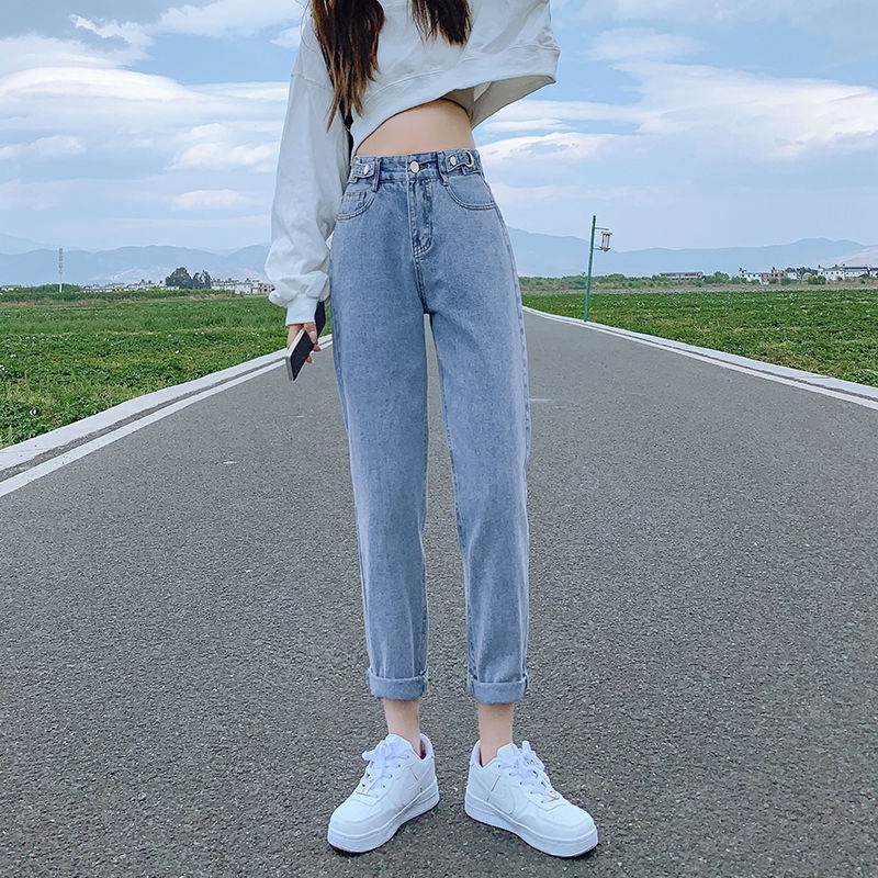 Quần Jean Dài Lưng Cao Dáng Ôm Màu Trơn Kiểu Retro Hàn Quốc Thời Trang Mùa Hè Cho Nữ