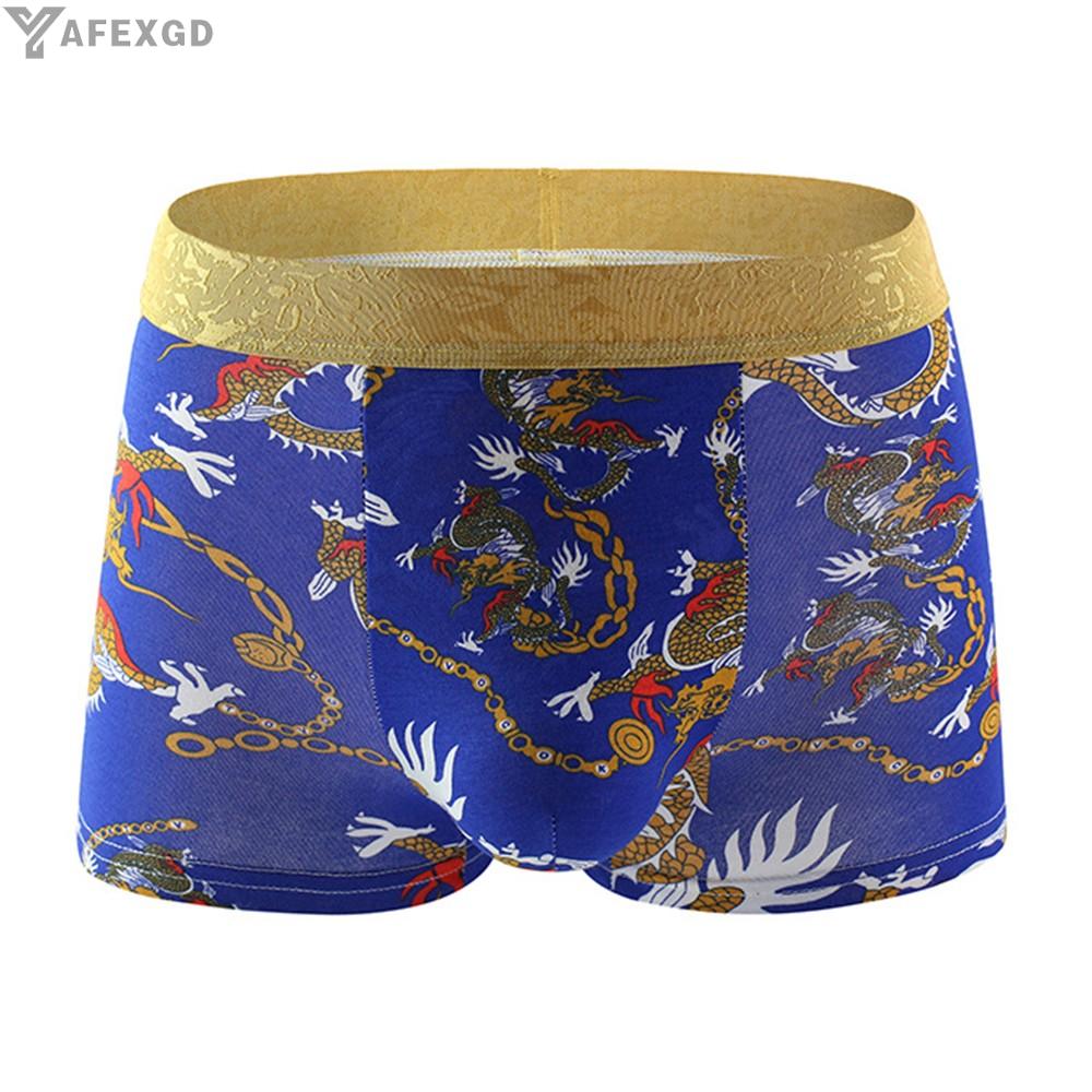 Quần lót boxer dáng rộng thoáng khí in hình rồng gợi cảm cho nam