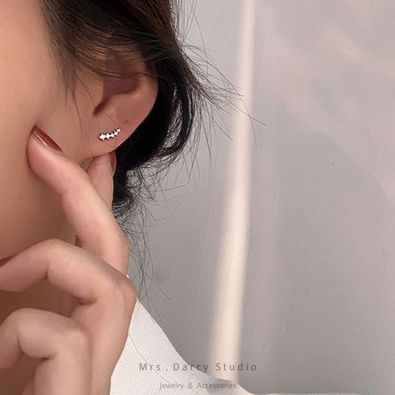 MRS.D【In Stock】100% Sterling Silver Pentagonal Diamond S925 Earrings Stud Earrings Colors of Zircon Jewelry Gift Ear Clips Minimalist Earring Design Jewelry Girls Allergy Free