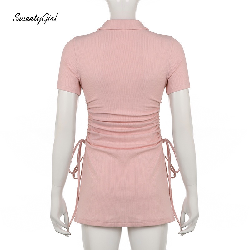 Đầm Mini Cổ Bẻ Tay Ngắn Cài Nút Màu Trơn 2022 Cho Nữ