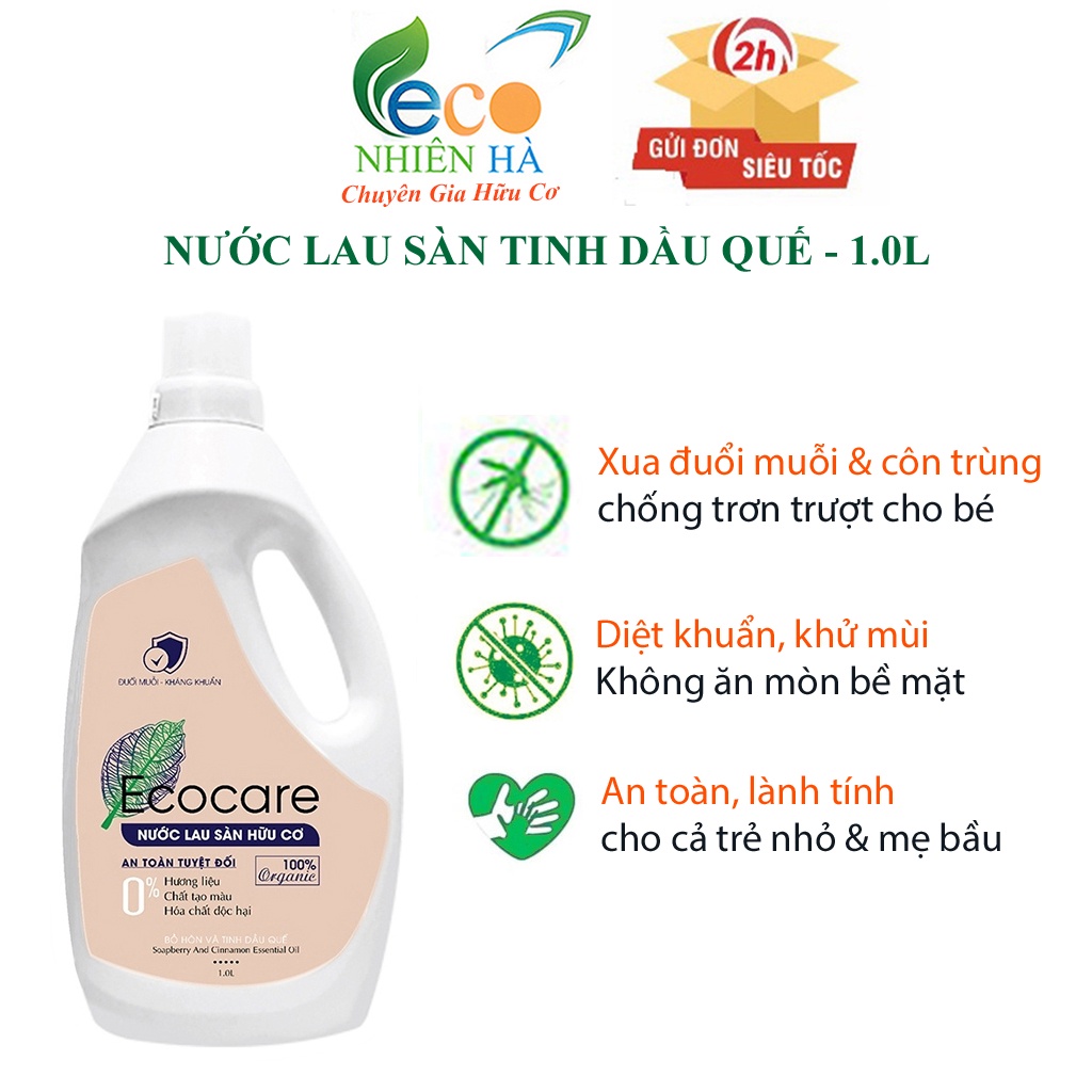 Nước lau sàn ECOCARE 1L tinh dầu quế hữu cơ, nước lau nhà đuổi muỗi, chống trượt cho bé