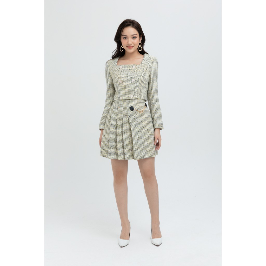 [NHẬP WABRTL5 GIẢM 10% TỐI ĐA 50K ĐH 250K ]Áo khoác nữ Tweed họa tiết kẻ IVY moda MS 67C5763