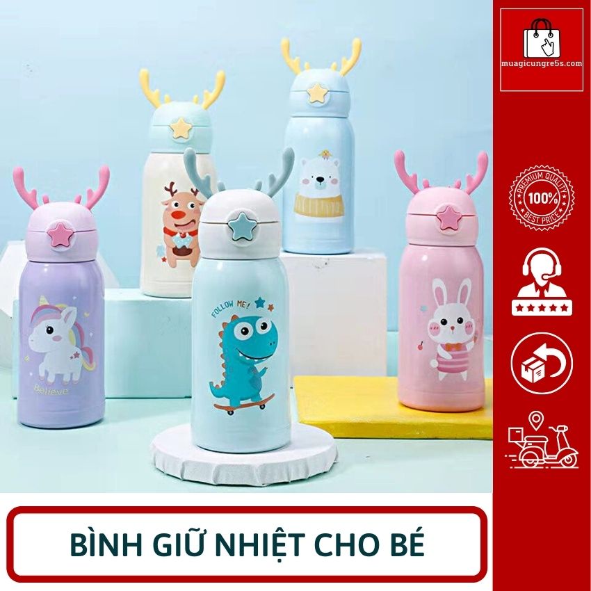 Bình Giữ Nhiệt Cho Bé Cấu Tạo 2 Lớp Inox 316 Và Chân Không Kèm Ống Hút VH0024