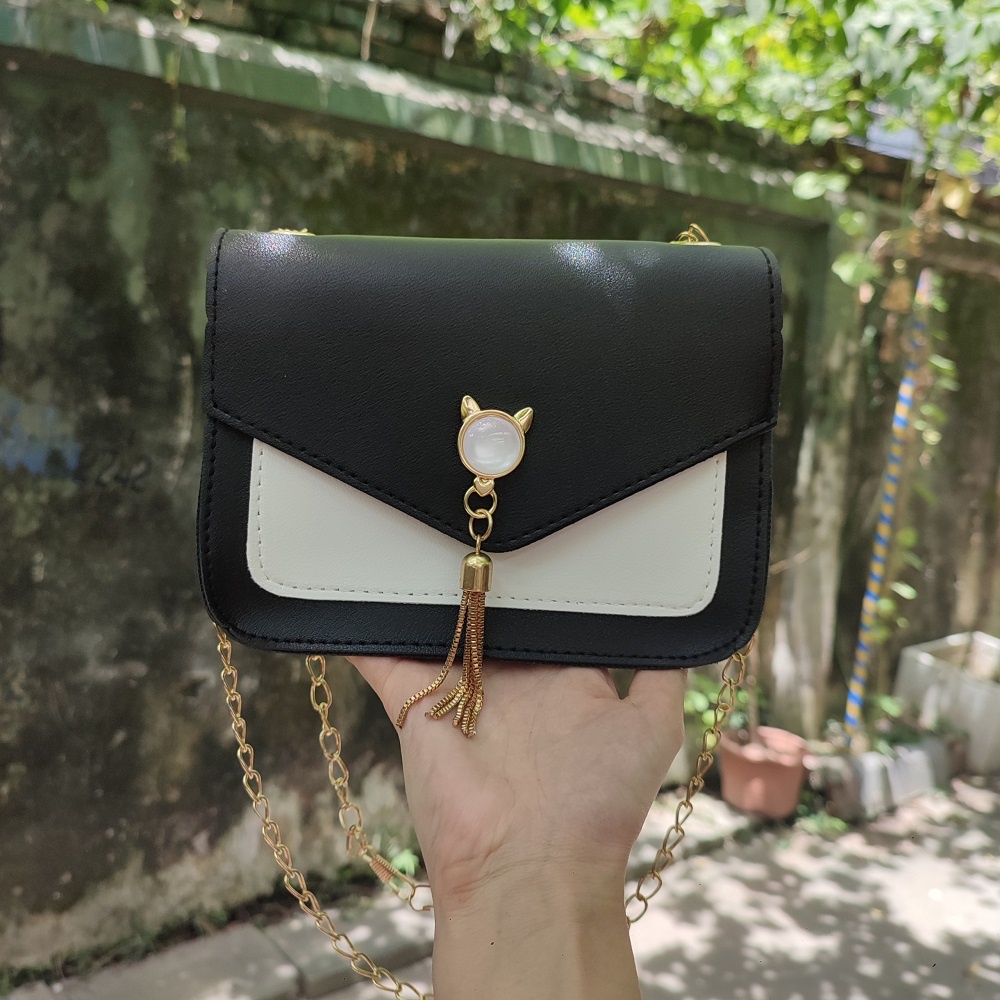 Túi Đeo Chéo Nữ Đính Logo Mèo Dễ Thương Kèm Ảnh Thật