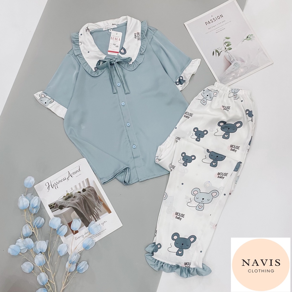 [XẢ KHO] Pijama Lụa Tiểu Thư Cổ Sen Mẫu Mới