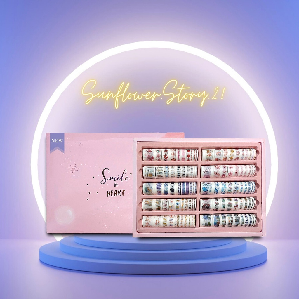 Hộp 100 cuộn washi tape dễ thương dùng trang trí sổ, trang trí bullet journal