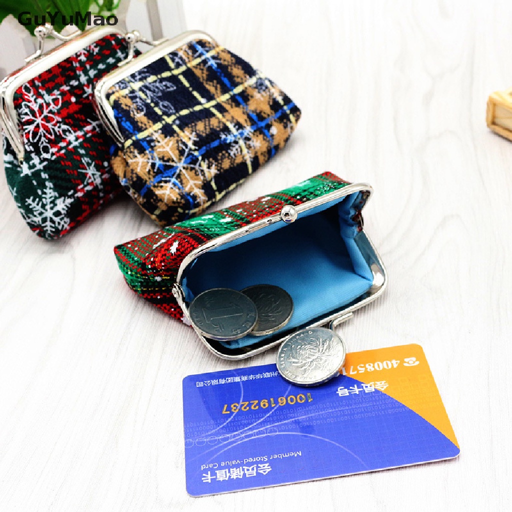 Ví Đựng Tiền Xu Mini Họa Tiết Sọc Caro Phong Cách Giáng Sinh