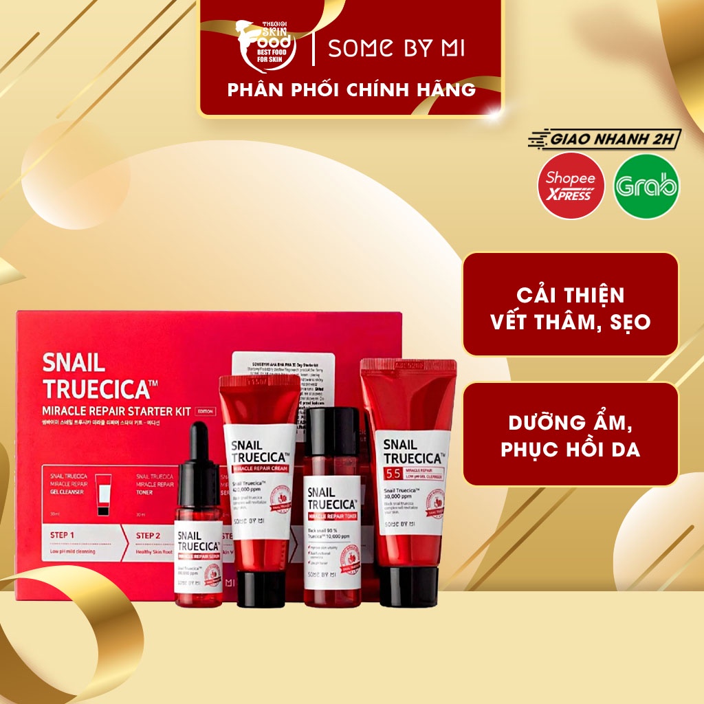 [Set 4 Items] Bộ Dưỡng Phục Hồi, Tái Tạo Da Chiết Xuất Ốc Sên Some By mi Snail Truecica Miracle Repair Starter Kit