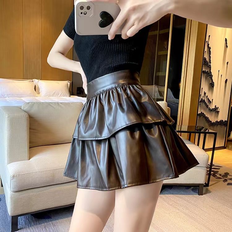Bán Chạy!Chân Váy Ngắn Da PU Dáng Chữ a Lưng Cao Thời Trang Thu Đông 2022 Cho Nữ