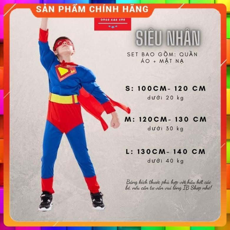 FREE SHIP Trang Phục Siêu Nhân Superman Trẻ em hóa trang Quần áo siêu anh hùng bé Trai