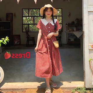 [Thanh Lý] D117 - Đầm Bigsize Đỏ Caro Cổ Trắng