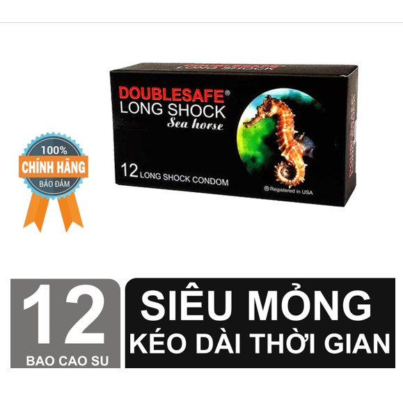 [ Chính Hãng] - Bao Cao Su Cá Ngựa DoubleSafe Longshock Siêu Mỏng Kéo Dài Thời Gian ( Hộp 12 Cái )