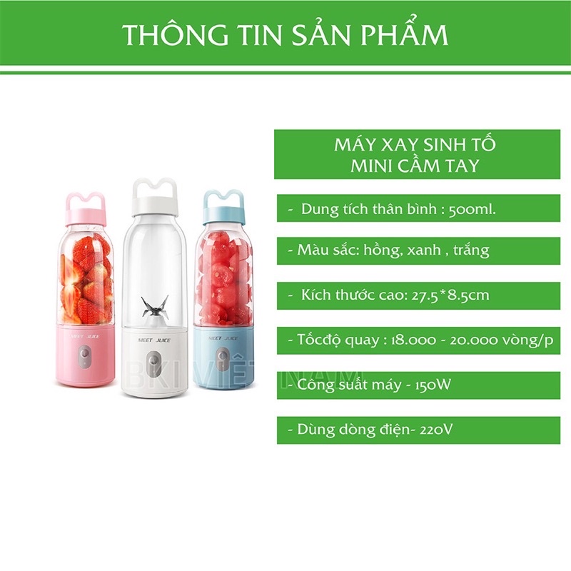 Máy xay sinh tố cầm tay mini đa năng MEET JUICE cao cấp , máy xay hoa quả