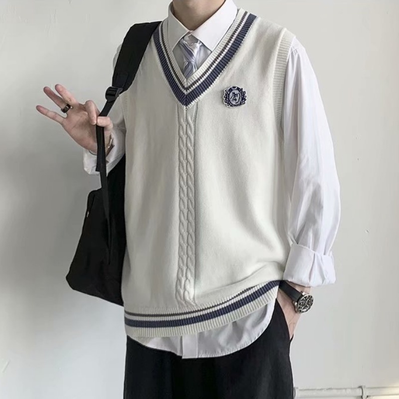 Áo Len Không Tay Cổ Chữ V Dáng Rộng Rãi Thời Trang Mùa Thu Phong Cách Hàn Quốc Sành Điệu Cho Nam Và Nữ