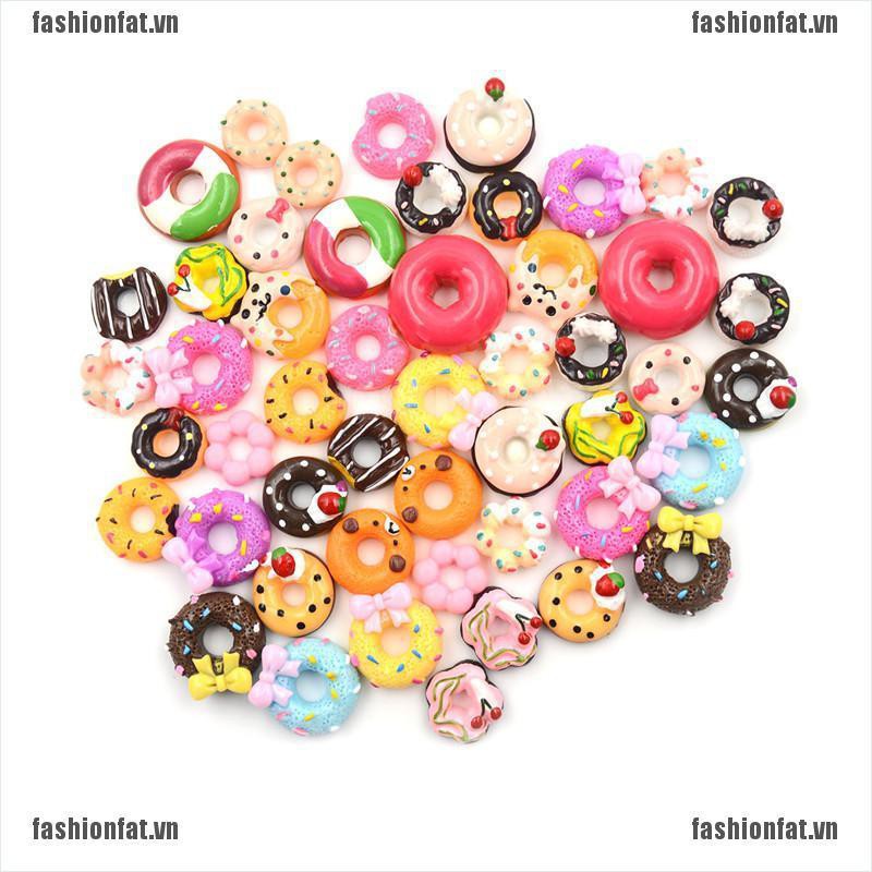 [Iron] 10Pcs Lovely DIY Phone Case Decor Crafts Miniature Resin Doughnut Dollhouse Food Supply [VN]
