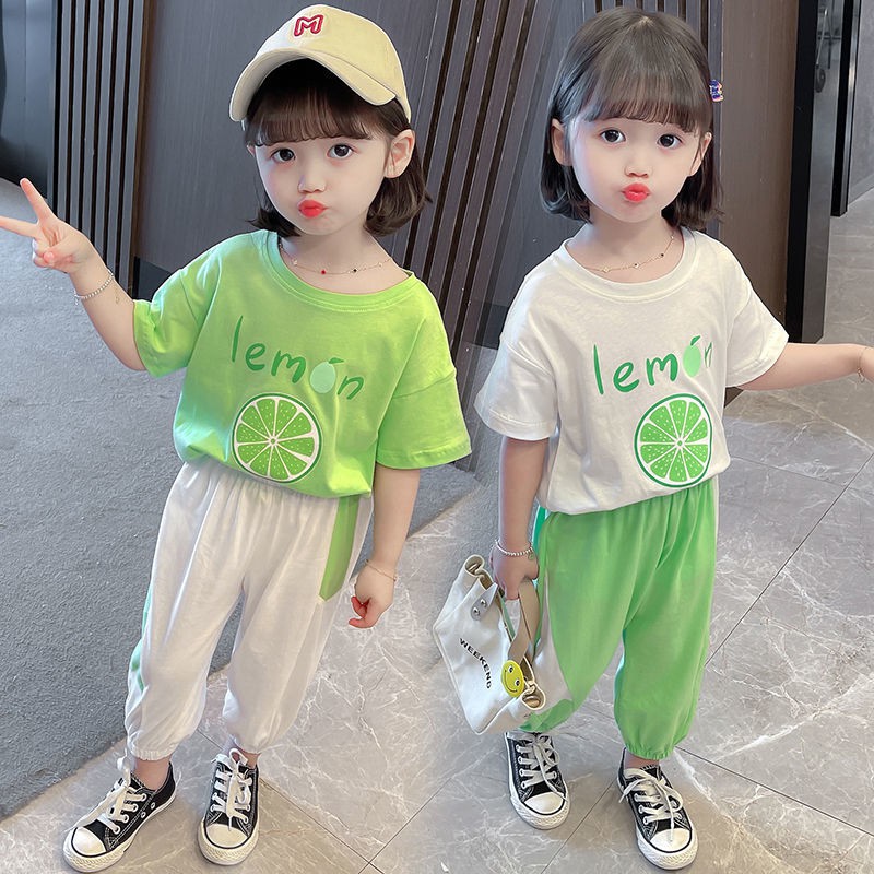 Children's clothing girls summer clothing net red suit 2021 Korean version of the female baby short-sleeved western style two-piece children's summer clothes