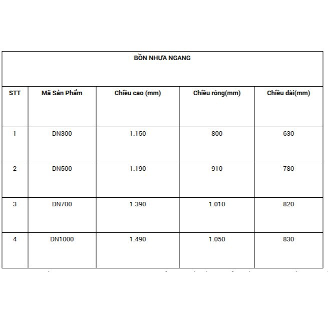 Bồn nước nhựa Đại Thành 300l-1000l nằm, bảo hành 10 năm