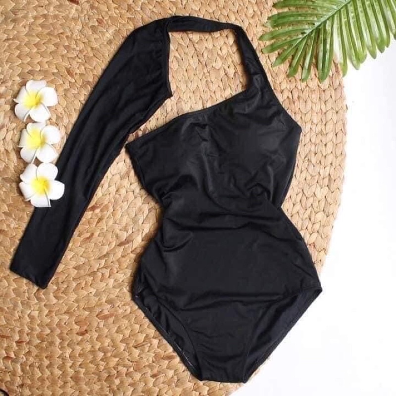 Bikini liền 1mảnh  đen tay dài (  Hàng có sẵn )