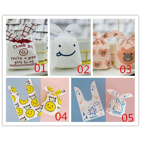 Set 10 túi nhựa đựng bánh kẹo hình tai thỏ dễ thương kích thước 13.5*22cm