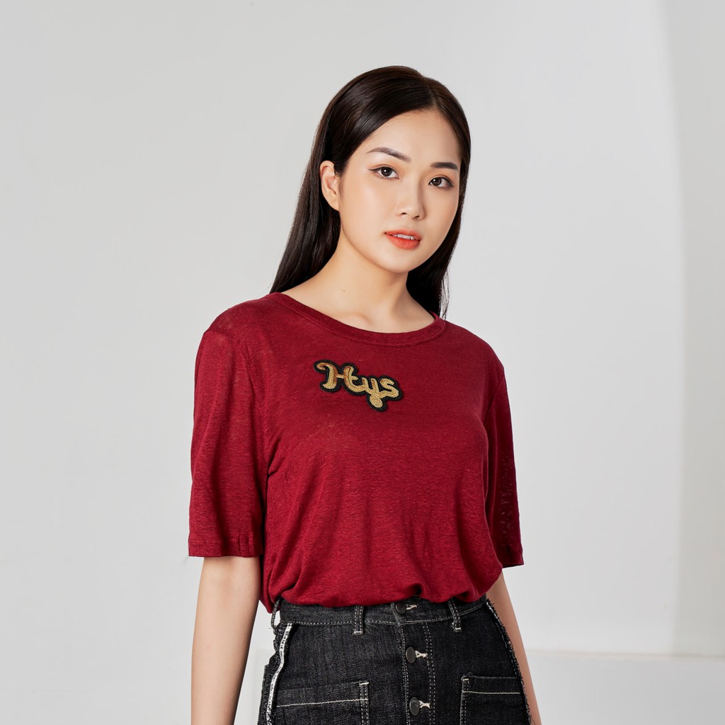 Áo thun nữ mông-tơ-ghi May’s House Designer màu đỏ đô