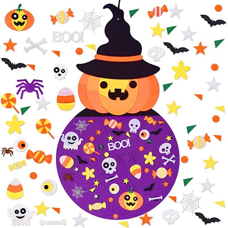 Mặt Dây Chuyền Bằng Vải Nỉ Không Dệt Hình Bí Ngô Phù Thủy Bí Ngô Halloween Có Thể Gập Lại Trang Trí Cho Bé Gái