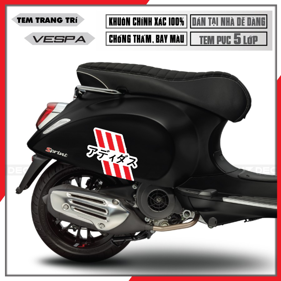 Tem Xe Vespa Sprint/Primavera/GTS/LX Adidas Japan | VP16 | Tem Rời Xe Vespa Chất Liệu Decal PVC Cao Cấp