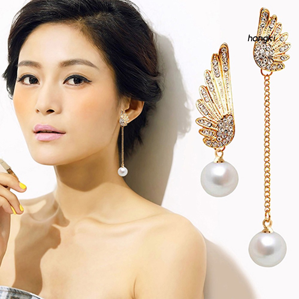 Bông Tai Hình Cánh Thiên Thần Đính Ngọc Trai Nhân Tạo Thời Trang