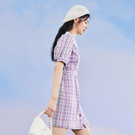 Váy Peace Bird kẻ tím