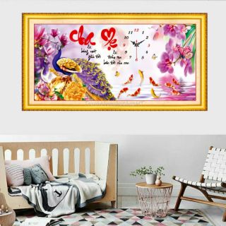 Tranh thêu chữ thập 3D Cha mẹ_đồng hồ LV3055