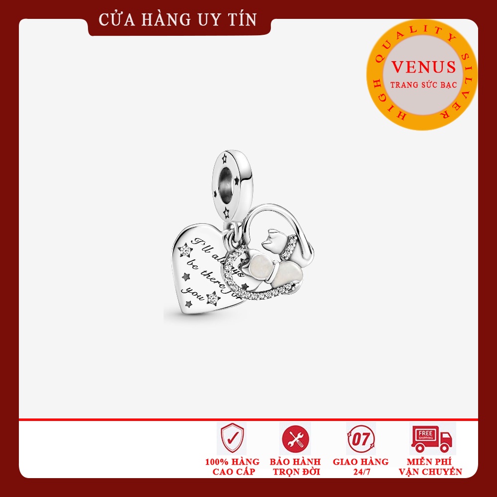 [Charm bạc 925 cao cấp] Charm tim mèo đôi- Mã sản phẩm VENUSMEOO