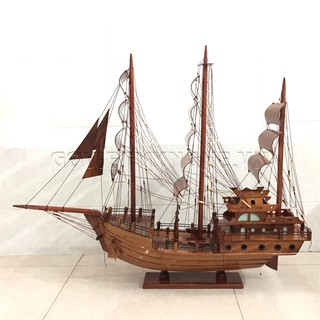 Mô Hình Thuyền Gỗ Chở Hàng Thái Lan - Gỗ Tràm - Thân tàu 80cm