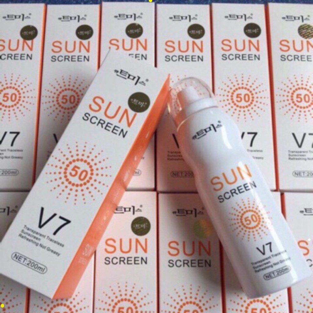 Xịt chống nắng V7 SUN screen Hàn Quốc, chai xịt che khuyết điểm, kem xịt trắng da lên tone không bết, không trôi MEE