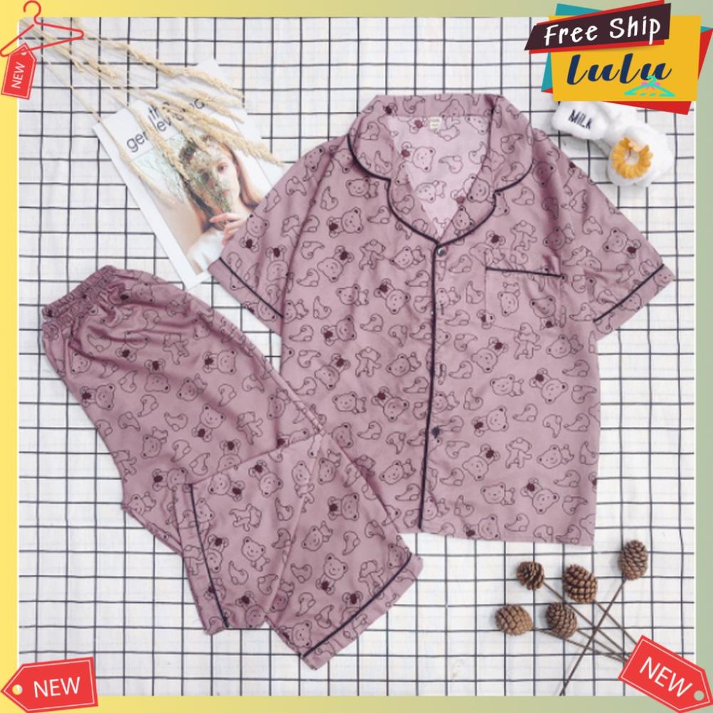 Pijama kate thái lửng freesize dưới 62kg Lulu Shop, đồ bộ mặc nhà nữ áo cộc quần lửng ngố. Đẹp