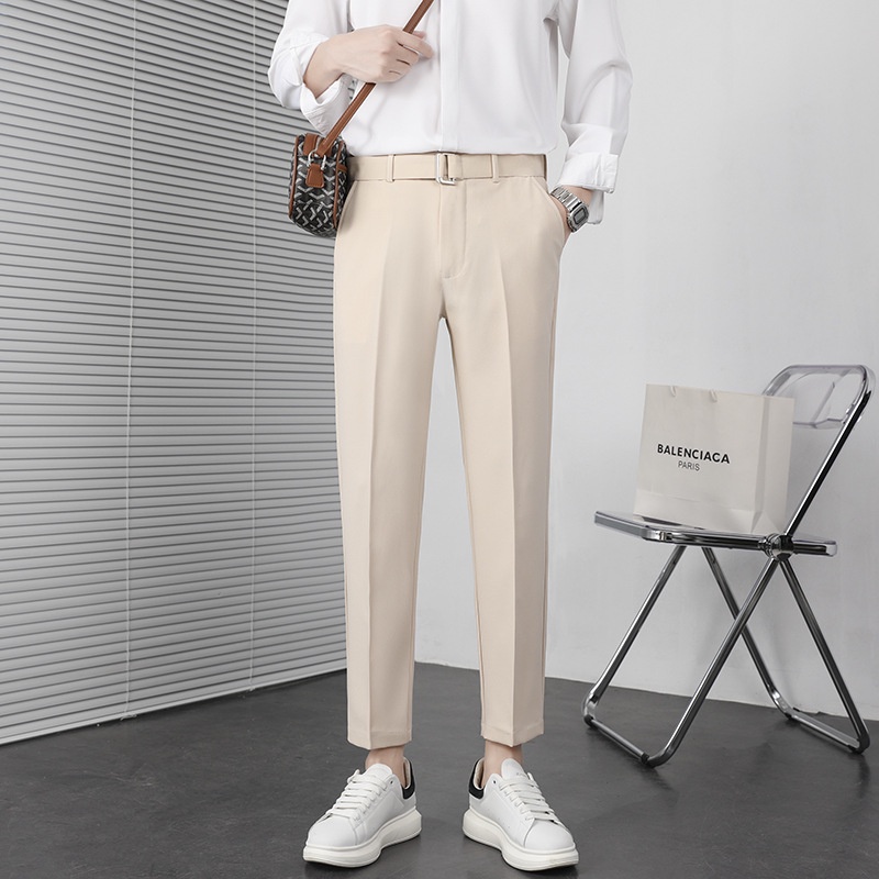Quần âu nam cạp cao kèm đai chun thắt lưng Hàn Quốc dáng baggy ống suông, quần tây nam đen công sở vải chống nhăn QSĐ
