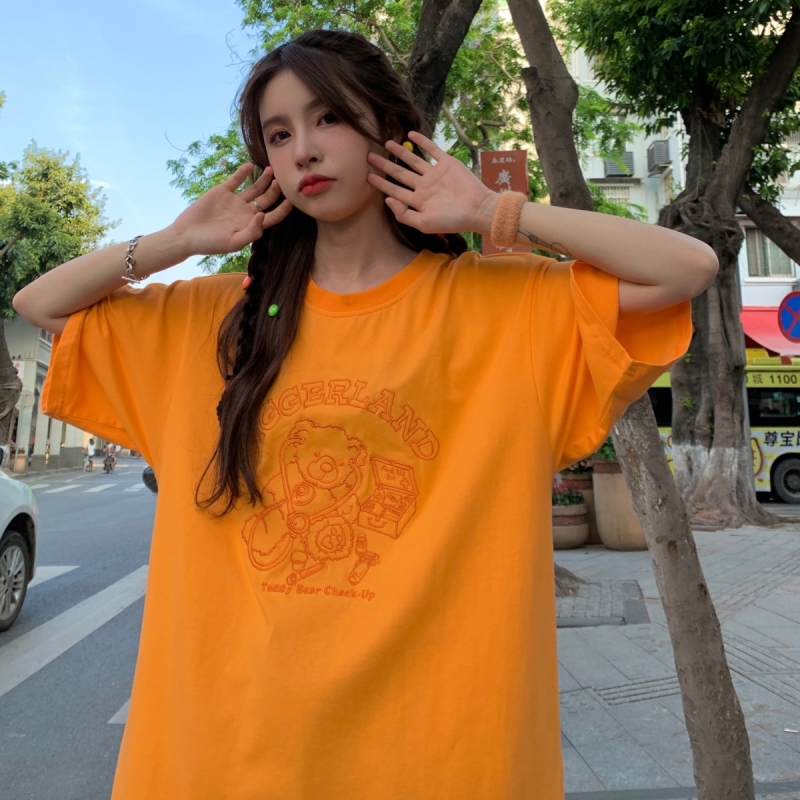 Áo thun ngắn tay thêu họa tiết xinh xắn dành cho nữ