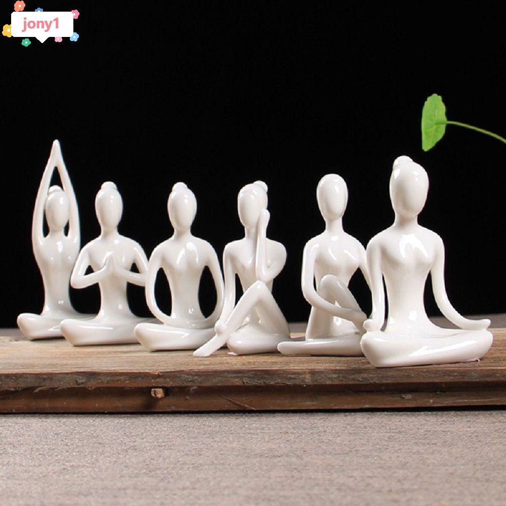 Tượng mô hình người phụ nữ tập tư thế yoga bằng gốm sứ trang trí phong cách nghệ thuật trừu tượng cổ điển