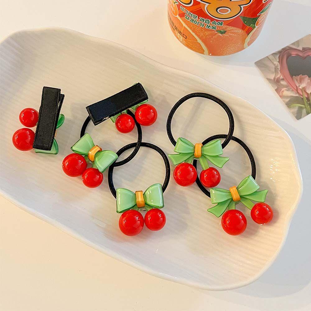 CLEOES Dây Buộc Tóc Thắt Nơ Màu Đỏ Cherry Đơn Giản Cho Nữ