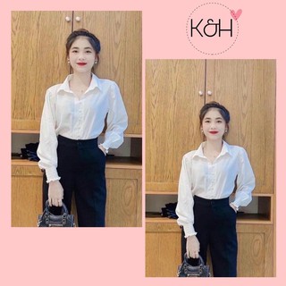 Áo sơ mi cúc ngọc KH352, áo sơ mi nữ tay bồng màu trắng cho nữ